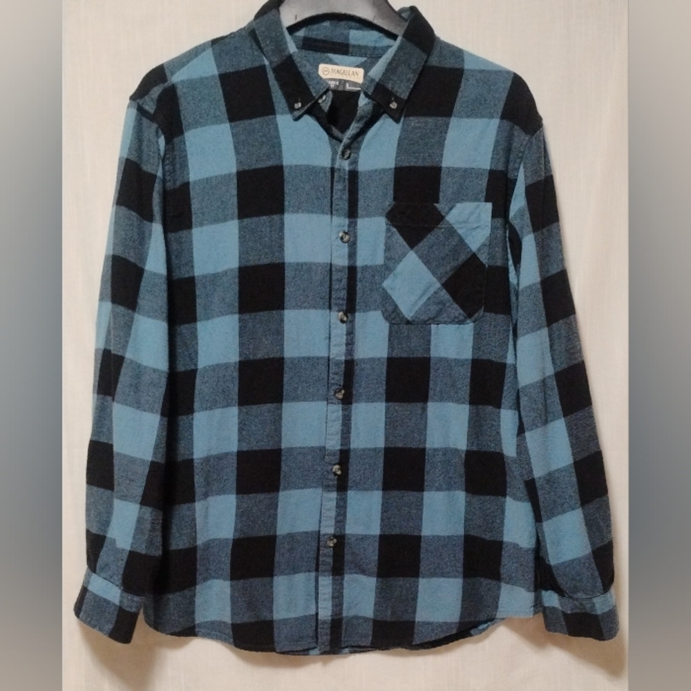 Magellan Blue and Black Plaid Button-Up Shirt